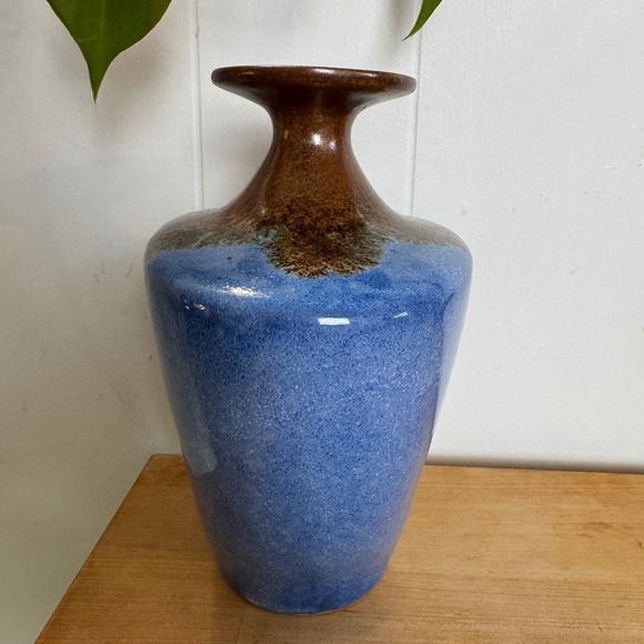 Douglas Ferguson Pigeon Forge Pottery Blue Brown Glazed Ceramic Crystalline Vase - Picture 6 of 7